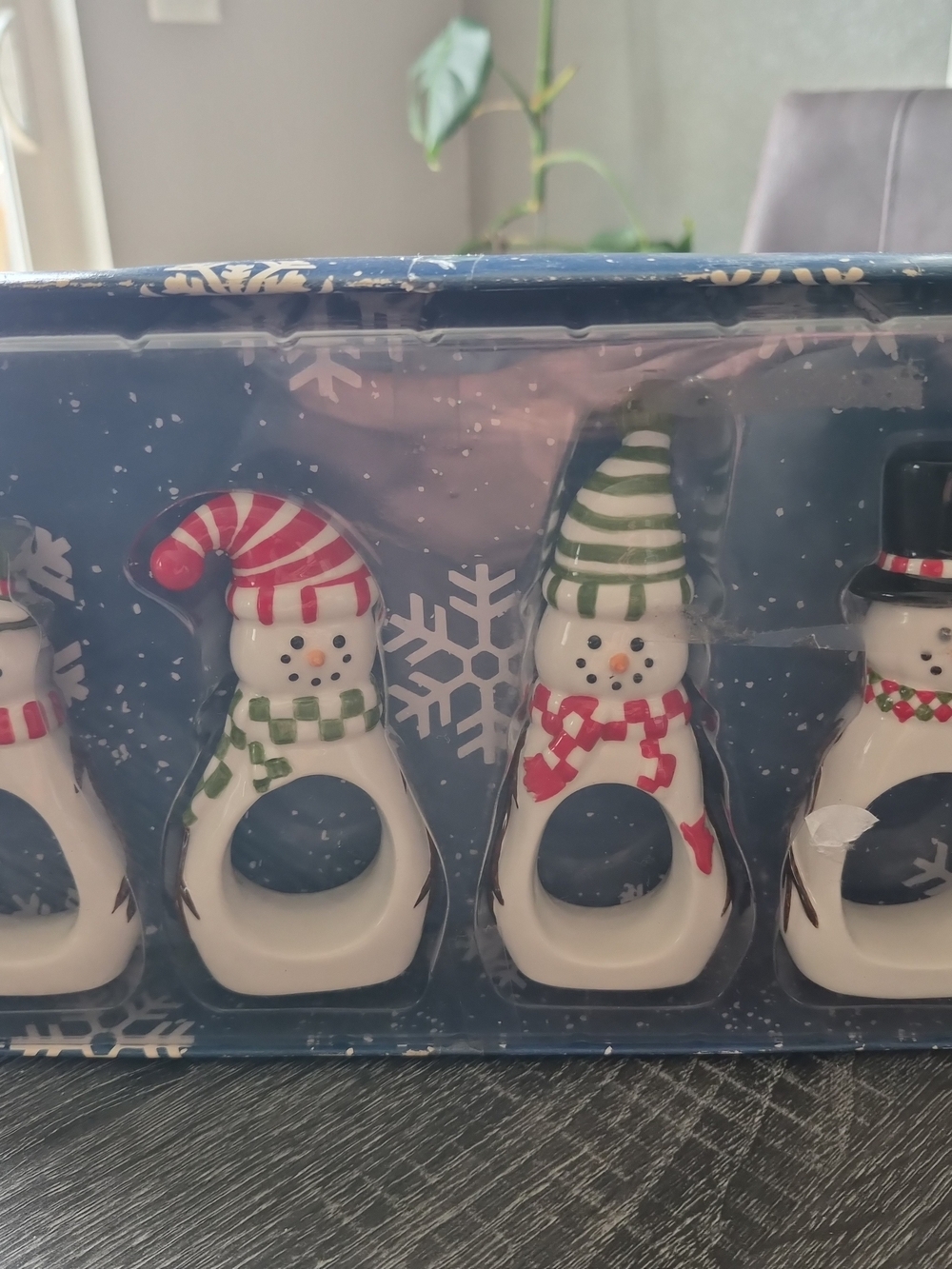 Vntg Pacific Rim Ceramic Snowman Family Napkin Rings
